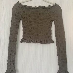 Green off the shoulder shirt